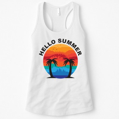 Hello Summer Tropical Sunset Beach Womens Tank Top