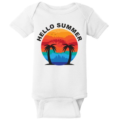 Hello Summer Tropical Sunset Beach Baby Bodysuit