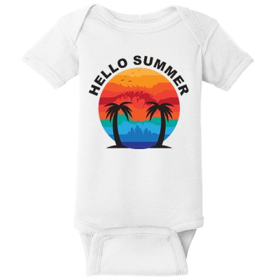 Hello Summer Tropical Sunset Beach Baby Bodysuit