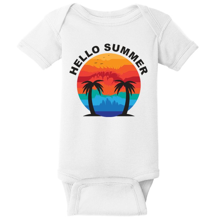 Hello Summer Tropical Sunset Beach Baby Bodysuit