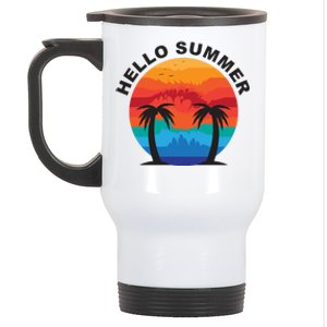 Hello Summer Tropical Sunset Beach Stainless Steel Travel Mug