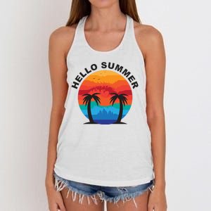 Hello Summer Tropical Sunset Beach Women's Knotted Racerback Tank