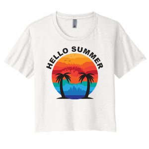 Hello Summer Tropical Sunset Beach Women's Crop Top Tee