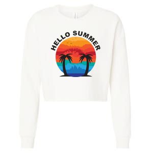 Hello Summer Tropical Sunset Beach Cropped Pullover Crew