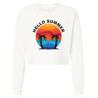 Hello Summer Tropical Sunset Beach Cropped Pullover Crew