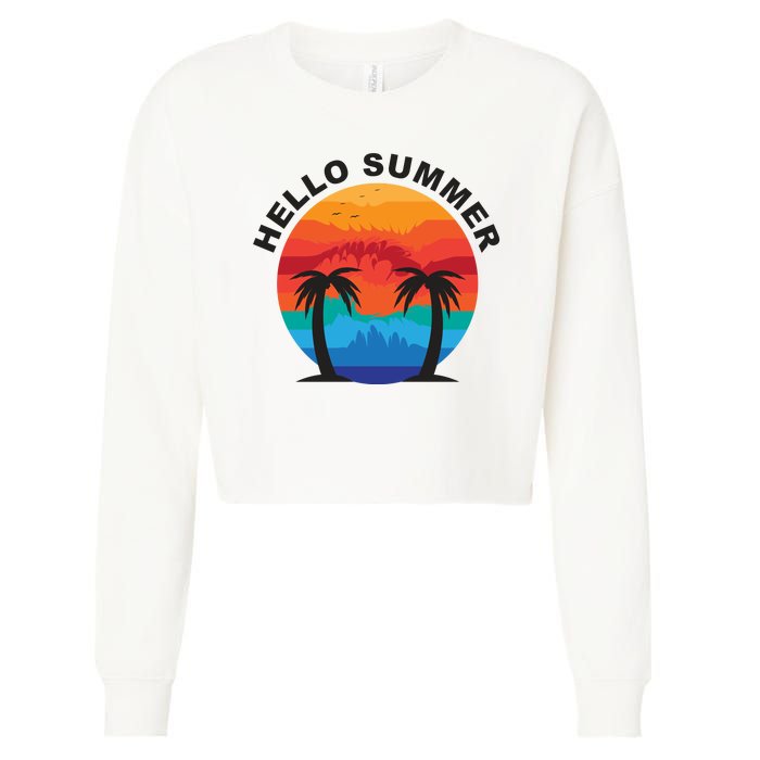 Hello Summer Tropical Sunset Beach Cropped Pullover Crew