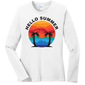 Hello Summer Tropical Sunset Beach Ladies Long Sleeve Shirt