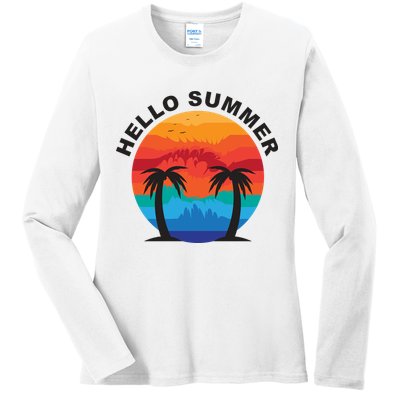 Hello Summer Tropical Sunset Beach Ladies Long Sleeve Shirt