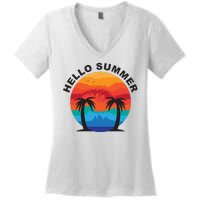 Hello Summer Tropical Sunset Beach Women's V-Neck T-Shirt