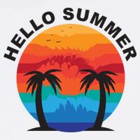 Hello Summer Tropical Sunset Beach Women's V-Neck T-Shirt