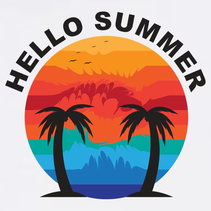 Hello Summer Tropical Sunset Beach Women's V-Neck T-Shirt