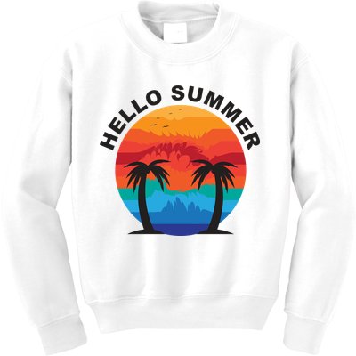 Hello Summer Tropical Sunset Beach Kids Sweatshirt