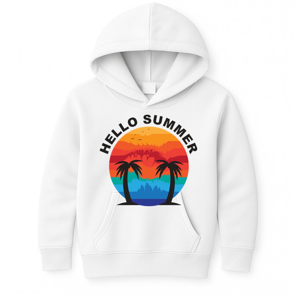Hello Summer Tropical Sunset Beach Kids Hoodie