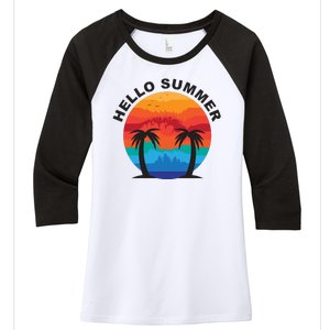 Hello Summer Tropical Sunset Beach Women's Tri-Blend 3/4-Sleeve Raglan Shirt