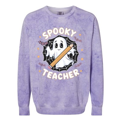 Halloween Spooky Teacher Ghost Bats And Spiderweb Design Gift Colorblast Crewneck Sweatshirt