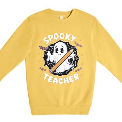 Halloween Spooky Teacher Ghost Bats And Spiderweb Design Gift Premium Crewneck Sweatshirt