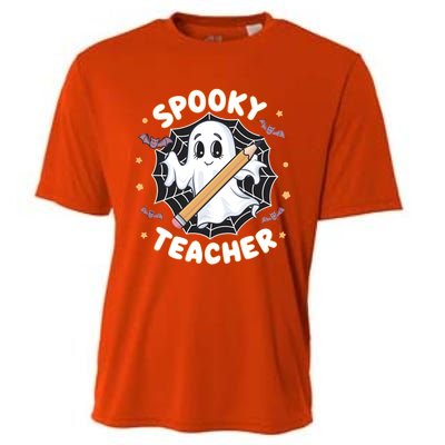 Halloween Spooky Teacher Ghost Bats And Spiderweb Design Gift Cooling Performance Crew T-Shirt