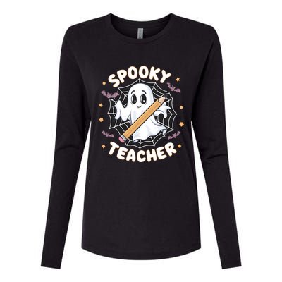 Halloween Spooky Teacher Ghost Bats And Spiderweb Design Gift Womens Cotton Relaxed Long Sleeve T-Shirt