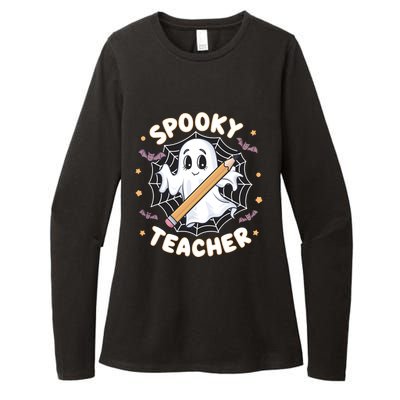 Halloween Spooky Teacher Ghost Bats And Spiderweb Design Gift Womens CVC Long Sleeve Shirt