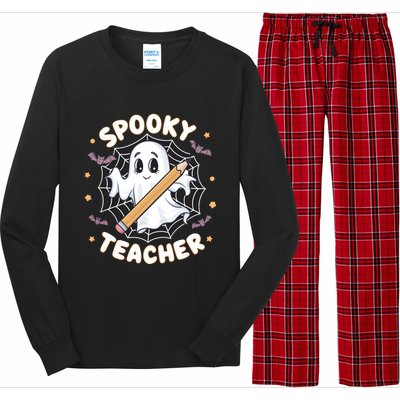 Halloween Spooky Teacher Ghost Bats And Spiderweb Design Gift Long Sleeve Pajama Set