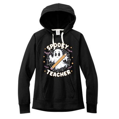 Halloween Spooky Teacher Ghost Bats And Spiderweb Design Gift Women's Fleece Hoodie