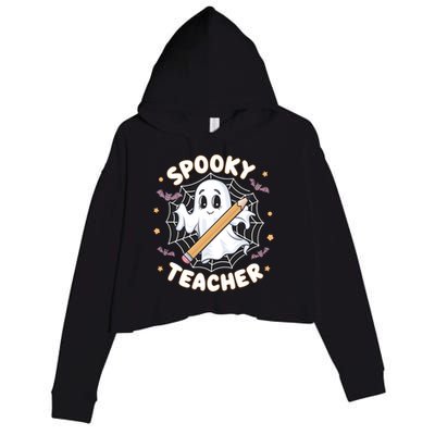 Halloween Spooky Teacher Ghost Bats And Spiderweb Design Gift Crop Fleece Hoodie