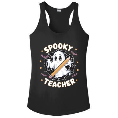 Halloween Spooky Teacher Ghost Bats And Spiderweb Design Gift Ladies PosiCharge Competitor Racerback Tank