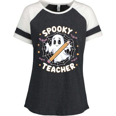 Halloween Spooky Teacher Ghost Bats And Spiderweb Design Gift Enza Ladies Jersey Colorblock Tee