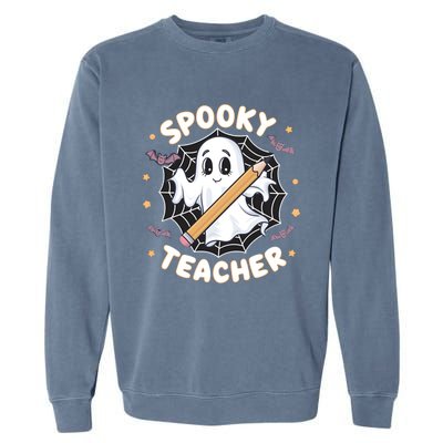 Halloween Spooky Teacher Ghost Bats And Spiderweb Design Gift Garment-Dyed Sweatshirt