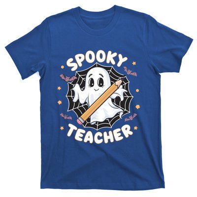 Halloween Spooky Teacher Ghost Bats And Spiderweb Design Gift T-Shirt