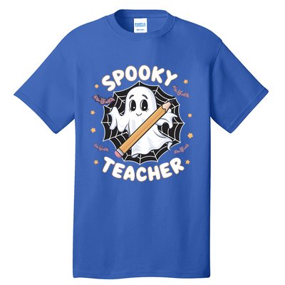 Halloween Spooky Teacher Ghost Bats And Spiderweb Design Gift Tall T-Shirt