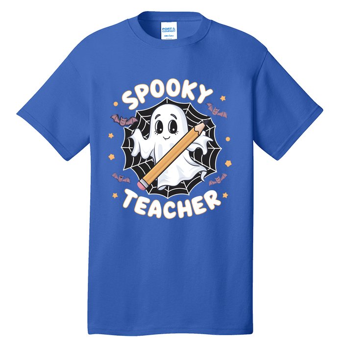 Halloween Spooky Teacher Ghost Bats And Spiderweb Design Gift Tall T-Shirt