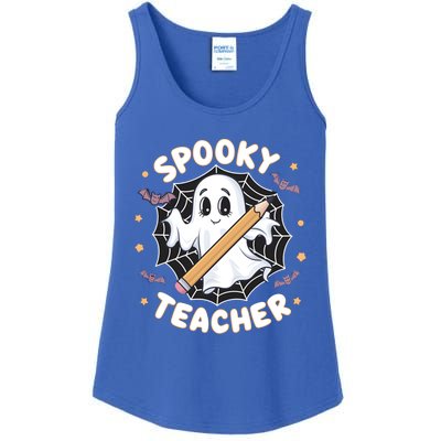 Halloween Spooky Teacher Ghost Bats And Spiderweb Design Gift Ladies Essential Tank