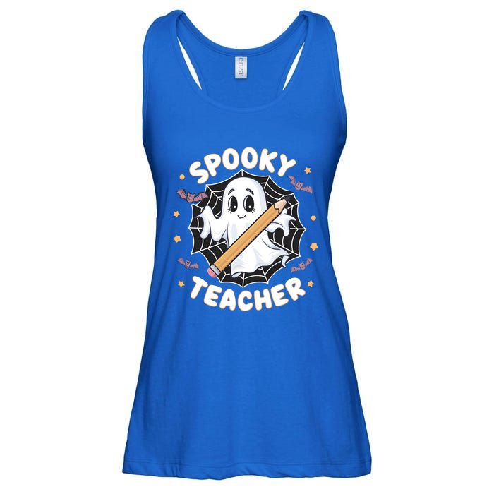 Halloween Spooky Teacher Ghost Bats And Spiderweb Design Gift Ladies Essential Flowy Tank