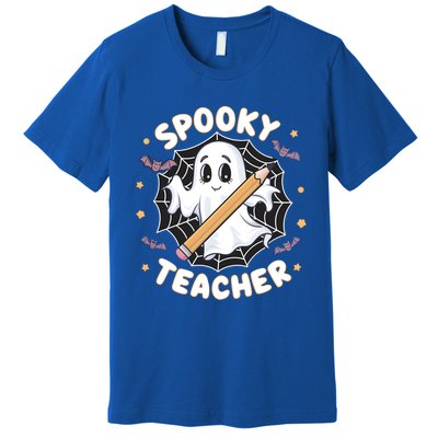 Halloween Spooky Teacher Ghost Bats And Spiderweb Design Gift Premium T-Shirt