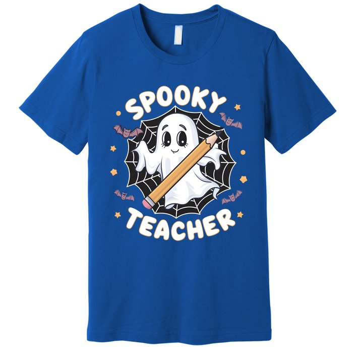 Halloween Spooky Teacher Ghost Bats And Spiderweb Design Gift Premium T-Shirt