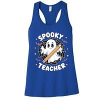 Halloween Spooky Teacher Ghost Bats And Spiderweb Design Gift Women's Racerback Tank