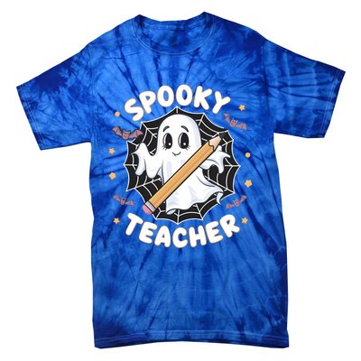 Halloween Spooky Teacher Ghost Bats And Spiderweb Design Gift Tie-Dye T-Shirt