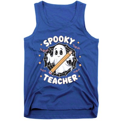 Halloween Spooky Teacher Ghost Bats And Spiderweb Design Gift Tank Top