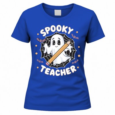 Halloween Spooky Teacher Ghost Bats And Spiderweb Design Gift Women's T-Shirt