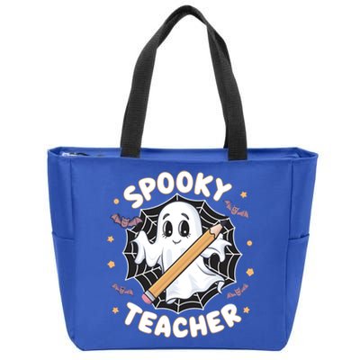 Halloween Spooky Teacher Ghost Bats And Spiderweb Design Gift Zip Tote Bag