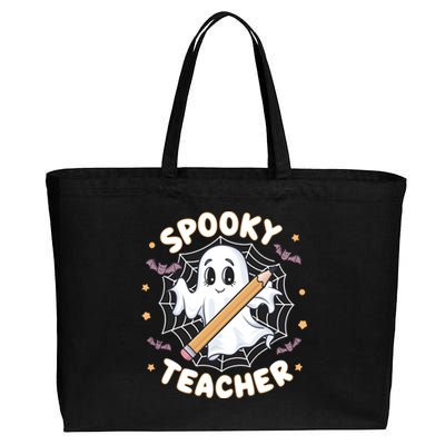 Halloween Spooky Teacher Ghost Bats And Spiderweb Design Gift Cotton Canvas Jumbo Tote