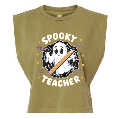 Halloween Spooky Teacher Ghost Bats And Spiderweb Design Gift Garment-Dyed Women's Muscle Tee