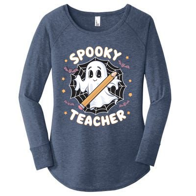 Halloween Spooky Teacher Ghost Bats And Spiderweb Design Gift Women's Perfect Tri Tunic Long Sleeve Shirt