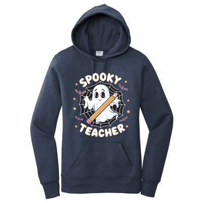 Halloween Spooky Teacher Ghost Bats And Spiderweb Design Gift Women's Pullover Hoodie