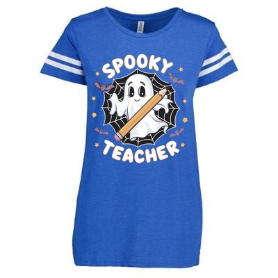 Halloween Spooky Teacher Ghost Bats And Spiderweb Design Gift Enza Ladies Jersey Football T-Shirt