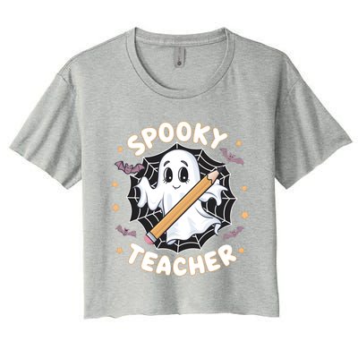 Halloween Spooky Teacher Ghost Bats And Spiderweb Design Gift Women's Crop Top Tee