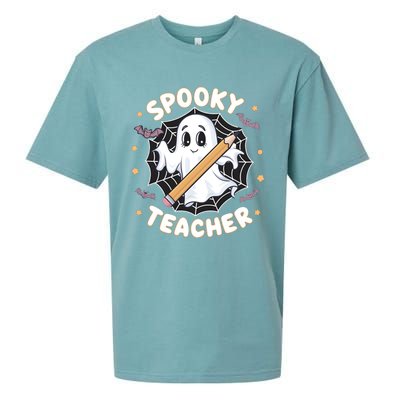 Halloween Spooky Teacher Ghost Bats And Spiderweb Design Gift Sueded Cloud Jersey T-Shirt