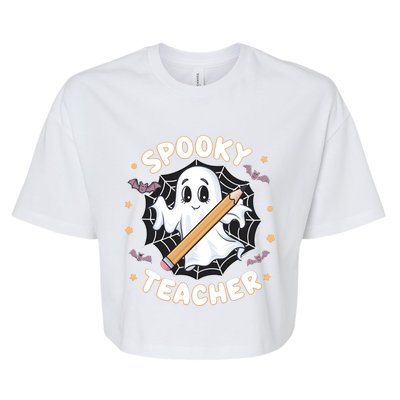 Halloween Spooky Teacher Ghost Bats And Spiderweb Design Gift Bella+Canvas Jersey Crop Tee