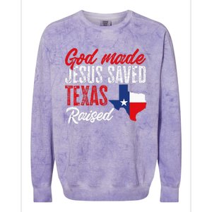 Home State Texas Pride God Made Jesus Saved Texas Raised Colorblast Crewneck Sweatshirt